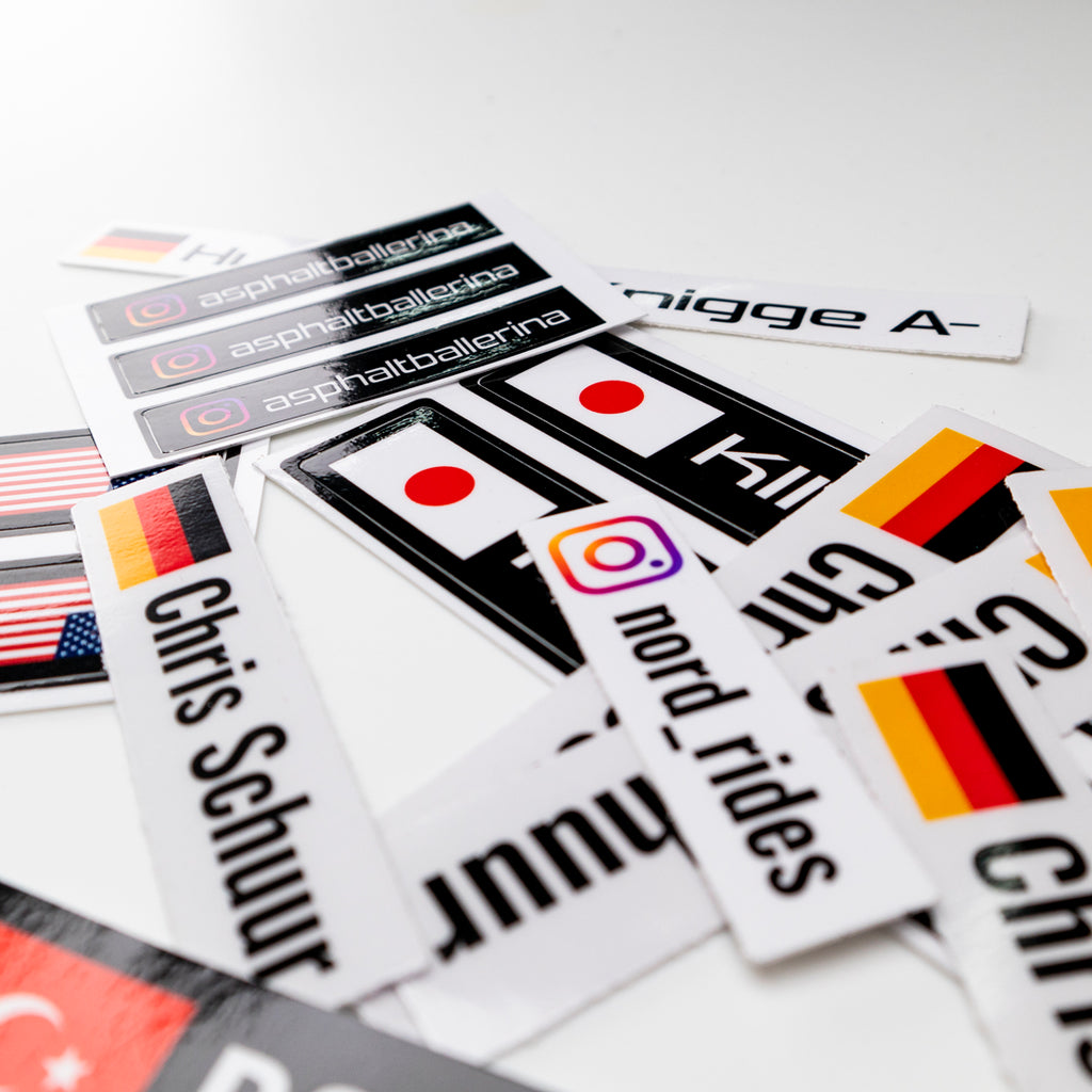 Custom name and flag stickers with own logo